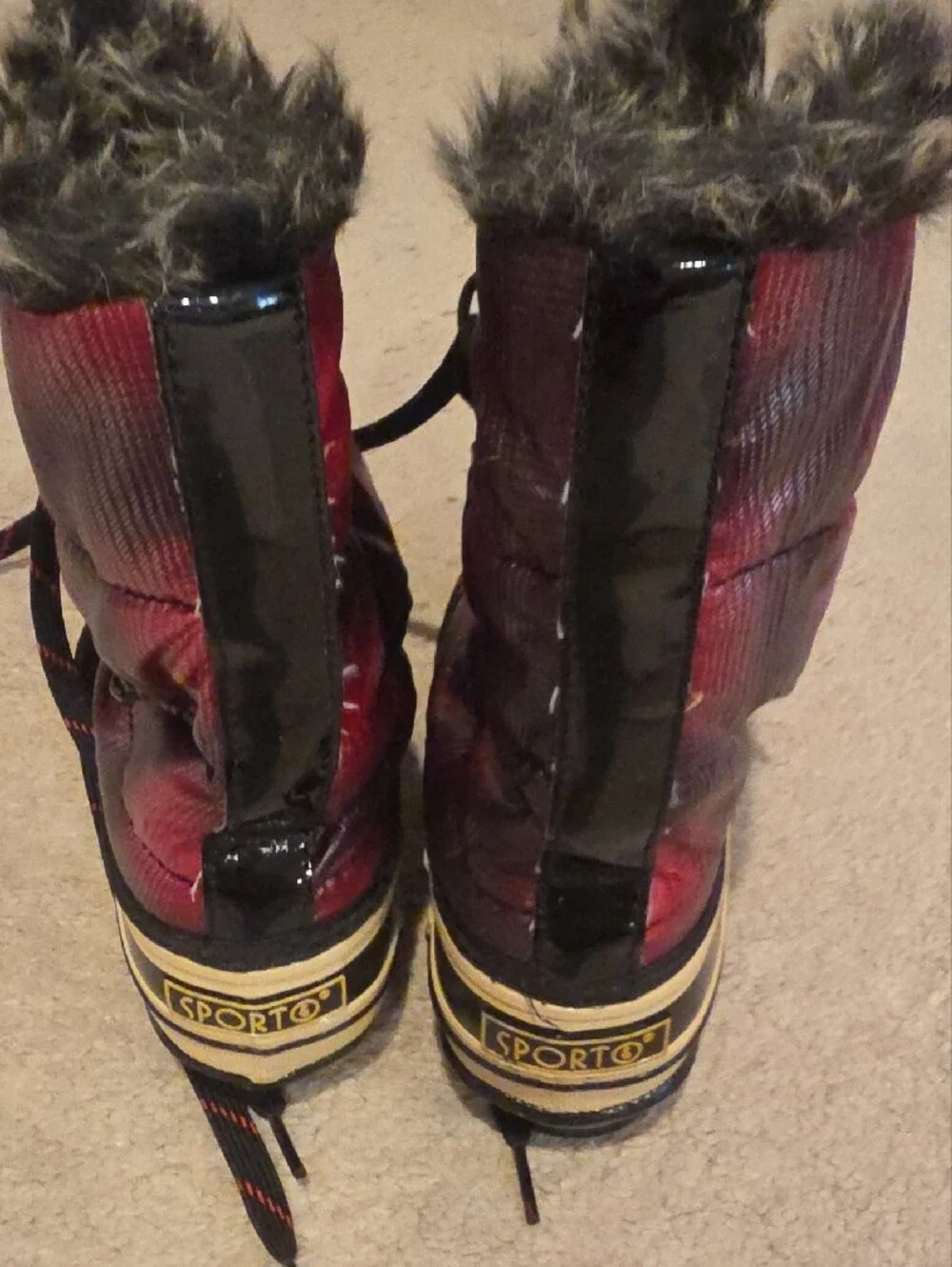Sporto Burgundy Plaid Faux Fur Winter Boots